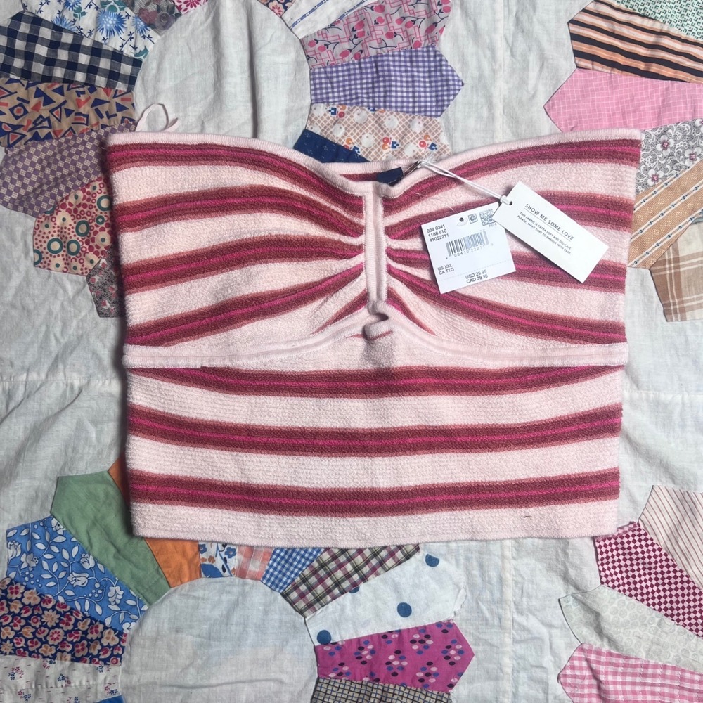 American Eagle Pink Striped Ruched Sweetheart Tube Top NWT XXL